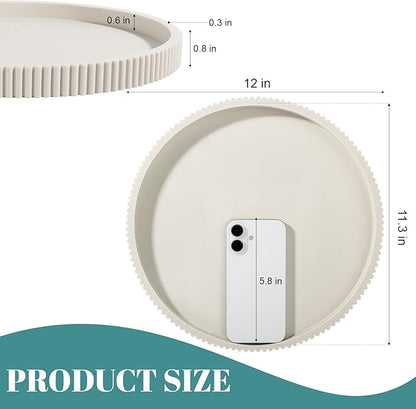 Silicone Bathroom Tray Round Kitchen Counter Organizer Decorative Vanity Accessories Coffee Table Decor for Perfume, Candle, Soap Dish, 12 Inch, Beige