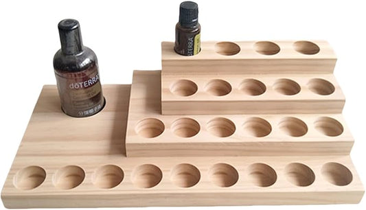 Wooden Essential Oil Rack 4 Tier Essential Oil Holder Shelves for Oil Solid Wood Essential Oil Organizer 25-Bottle Essential Oil Display Stand Tabletop Storage Rack for 5-20ml Bottles