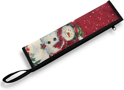COEQINE Chrismtas Utensil Case for Women Fashion Kitchen Leafproof Replacement Portable Travel Silverweare Bag Portable Leaf-proof Soft Foldable With Keychain,Snowman