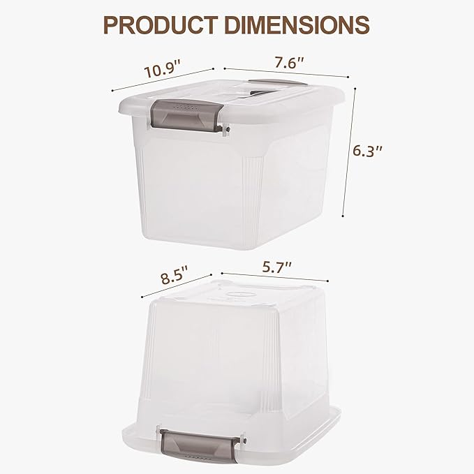 Citylife 6 Packs 6 QT Storage Bins with Lids Clear Plastic Bins with Grey Handle Stackable Storage Containers for Organizing