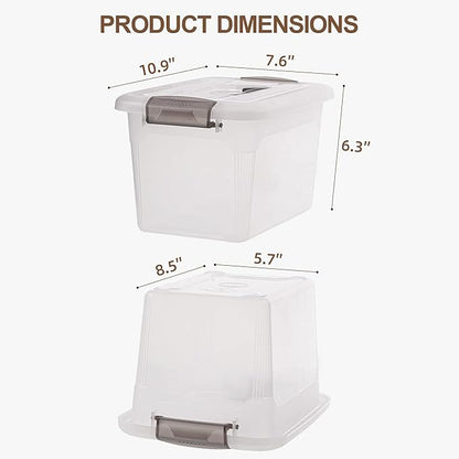 Citylife 4 Packs 6 QT Storage Bins with Lids Clear Plastic Bins with Grey Handle Stackable Storage Containers for Organizing