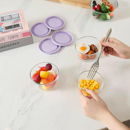 8-Piece Glass Food Storage Containers Set (4 Containers + 4 BPA-Free Lids) | 1-Cup, Leakproof | Microwave, Freezer, Oven & Dishwasher Safe | Ideal for Meal Prep & Pantry Organization, Purple