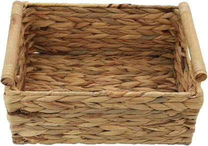 Storage Basket made by Water Hyacinth with Wood Handles, Arts and Crafts. (Medium)