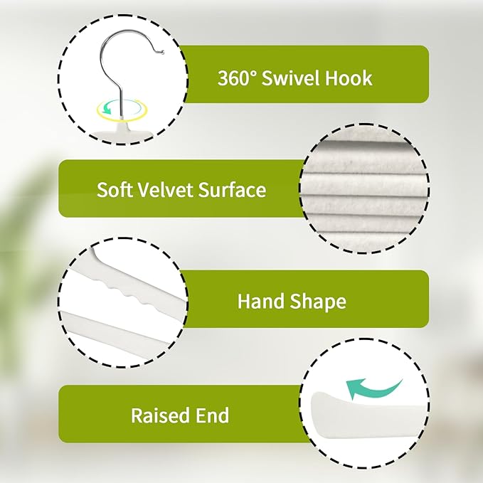 ManGotree Non Slip Velvet Pants Hangers, Open Ended Felt Jean Hangers for Closet Organizer, Heavy Duty Space Saving for Trousers, Slacks, Shorts, Dress, Scarf (10 Pack, Ivory)