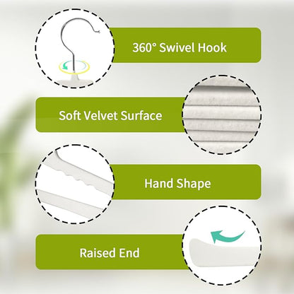 ManGotree Non Slip Velvet Pants Hangers, Open Ended Felt Jean Hangers for Closet Organizer, Heavy Duty Space Saving for Trousers, Slacks, Shorts, Dress, Scarf (10 Pack, Ivory)