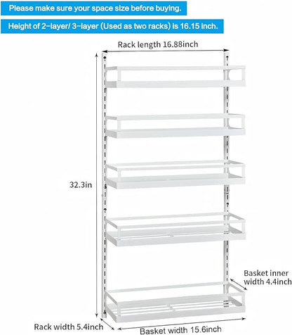 X-cosrack Wall Mount Spice Rack Organizer 5 Tier Height-Adjustable Hanging Spice Shelf Storage for Kitchen Pantry Cabinet Door, Dual-Use Seasoning Holder Rack with Hooks, White