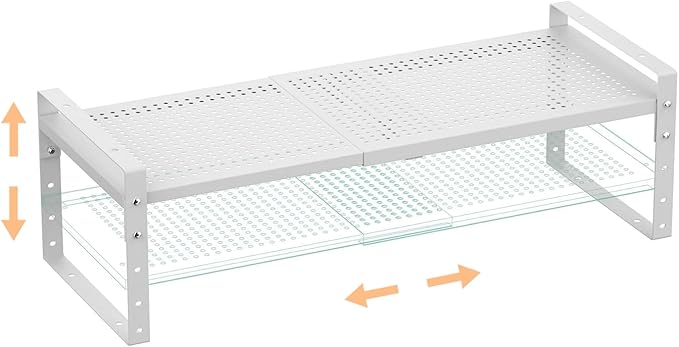 Multi-Functional Metal Shoe Rack,Expandable Adjustable Stackable Kitchen Organizer,Metal Shelf risers for cabinets, Kitchens and Closet, Bathroom(1Pack/White/Large)