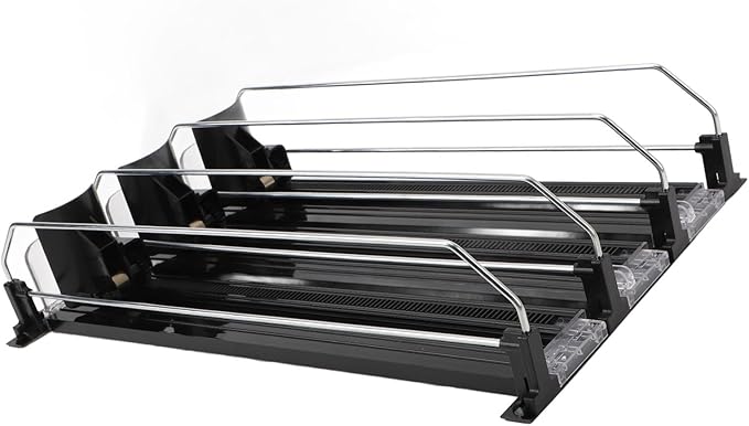 Fridge Can Pusher, Adjustable Drink Dispenser for Soda, Water Bottle Storage Organize with Glide, Holds Various Beverages for Vending Machine, Refrigerator, Supermarket (Black)