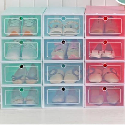 6PCS Stackable Transparent Plastic Shoe Boxes with Thickened Design Small S Pink Shoe Storage Containers for Sneakers Closet Organizer