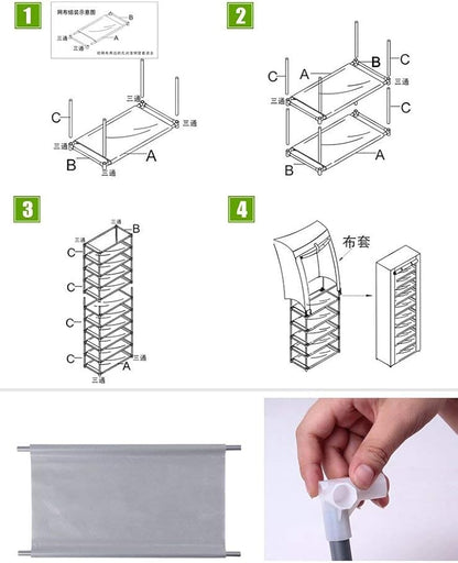 BNSPLY 10-Tier Non-Woven Fabric Shoe Rack, Large Shoe Shelf with Dustproof Cover, 2 side pockets Shoe Storage Cabinet Organizer for Closets, Bedrooms, Garages，Purple