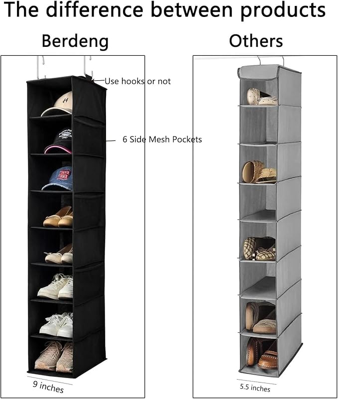 for Hanging Shoe Organizer for Closet with Side Mesh Pockets,Hat Racks