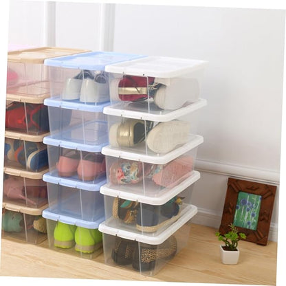 Stackable Shoe Storage Boxes with Lid Plastic Shoe Organizer Case for Household and Closet 2pcs Set