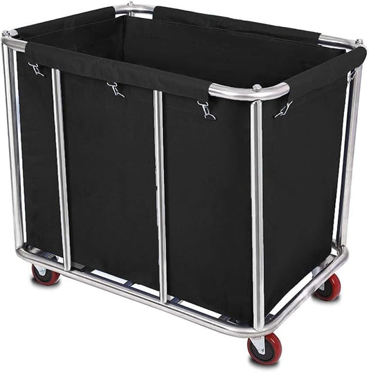 105 Gal Rolling Laundry Basket, Commercial 400L Large Capacity Heavy Duty Clothing Laundry Cart with Stainless Steel Frame and Removable Bag