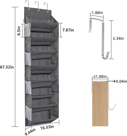 Over the Door Shoe Organizer Hanging with 8 Mesh Pockets 8 Wire Large Deep Pockets, 50lbs Weight Capacity Fits 16 Pairs Shoes Door Shoe Rack Store for Closet and Narrow Door 1 Pack