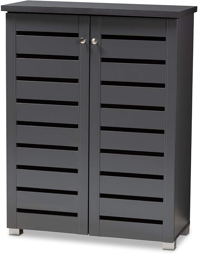 Contemporary Shoe Storage Cabinet Grey Modern Wood Includes Hardware