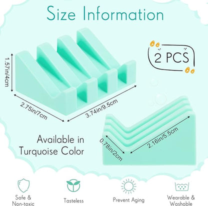 Cunhill 2 Pieces Silicone Soap Dish Self Draining Soap Dish Shower Waterfall Bar Soap Holder Tray with Drain Soap Saver for Kitchen Bathroom Accessories (Turquoise)