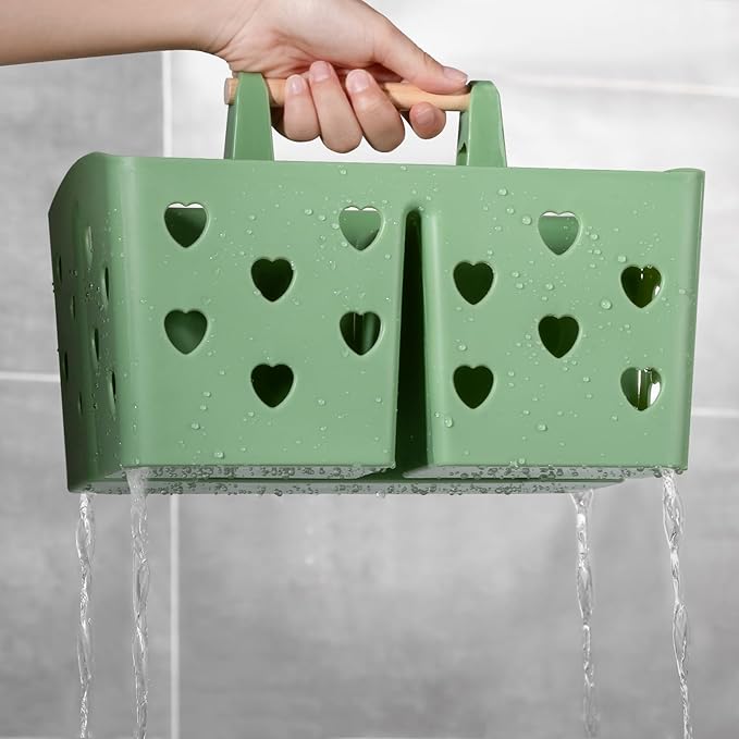 Anyoifax Portable Shower Caddy Plastic Shower Basket Organizer Divided Bathroom Caddy Storage Cleanning Caddy Tote with Handle for College, Dorm Room, Kitchen, Green
