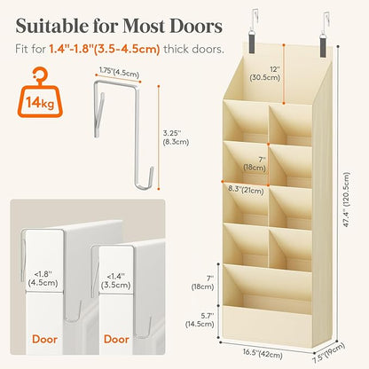 Lifewit 6 Tier Over the Door Shoe Organizer with 11 Large Deep Pockets, Fabric Hanging Shoes Shelf for Closet, Dorm Storage, Fit Up to 12 Pair Shoe Rack Holder for Sneakers, Boots, Beige