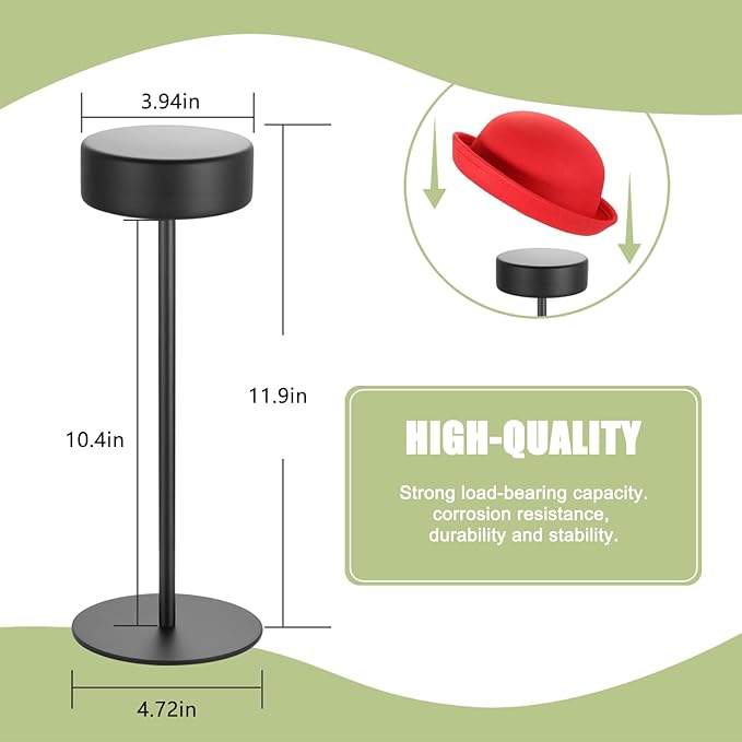 exquis Metal Hat Stand for Desk or Shelf, Hat Display Holder for Caps, Fedoras & Cowboy Hats, Stable Desktop Hat Rack, Black (1 Pack)