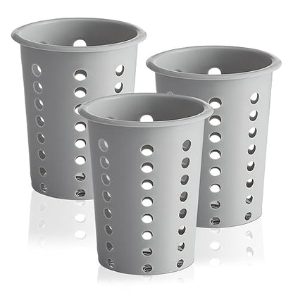 OCS Parts Perforated Utensil Drying Cups | Gray | Set of 3 | Plastic Flatware Holder Cylinders for Kitchen Counter Organization