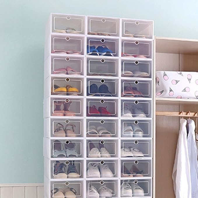 Cabilock 6pcs Stackable Transparent Shoe Containers Thicken Plastic Storage Box for Organizing Shoes for Closets Entryways and Item Storage
