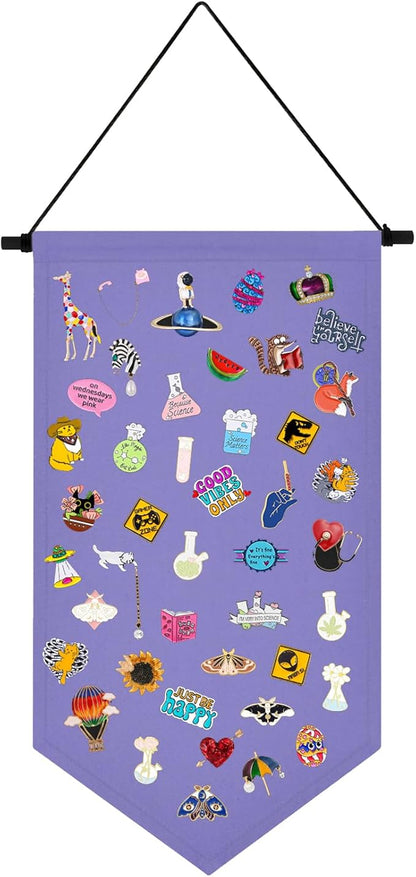 Kunyeah Wall Hanging Brooch Organizer Storage Case Colorful Canvas Pin Board Stand Enamel Pin Badge Hanging Holder Display Banner Earrings Collection Holder - Pins No Included (Purple)