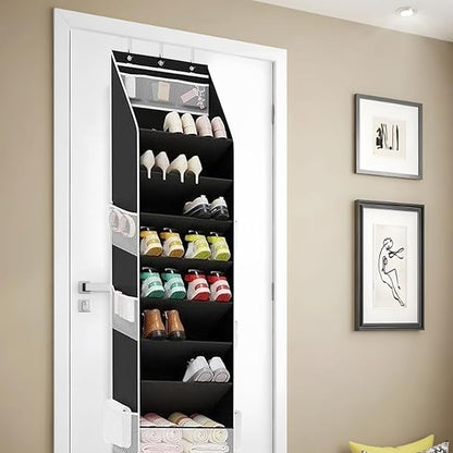 Back Door Shoe Organizer - 171x41.5x17cm Shoe Storage, Hanging 8 Tier Over Door Rack | Large Pocket Organizer for Men Women Kids 16-24 Shoes Utility Room Bathroom Bedroom Dorm RV Entryway Closet