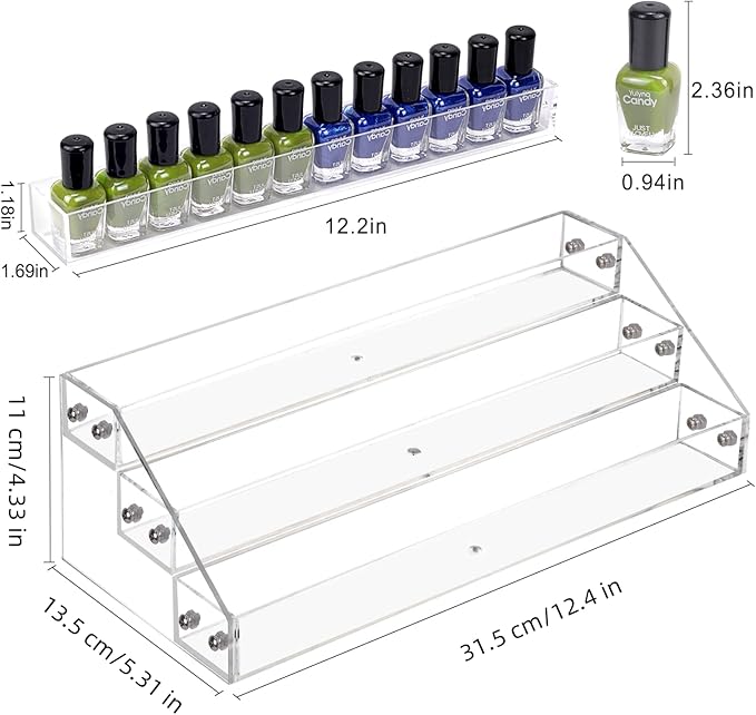 Umirokin 3 Tier Acrylic Nail Polish Organizer Rack, Clear Nail Polish Display Shelf Holds 36-45 Bottles, Essential Oil & Tattoo Ink Holder Stand, Countertop Storage Organizer for Vanity Salon Bathroom