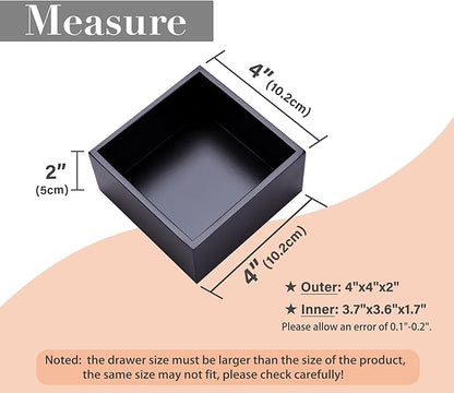 Bamboo Organizer Box for Accessories Cosmetic Small Square Drawer Organizer Boxes, Black 4"*4"