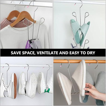 2pcs Stainless Steel Shoes Drying Rack with Anti-slip Windproof Hanging Hooks, Thickened Shoe Organizer for Balcony and Closet Storage