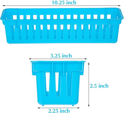 Domensi 12 Pack Slim Plastic Storage Baskets Tray for Organizing 10.25x3.25x2.5 Inch Small Narrow Storage Bins Stackable Drawer Pencil Trays Holder for Desk Garage Cabinet Container (Bright Color)