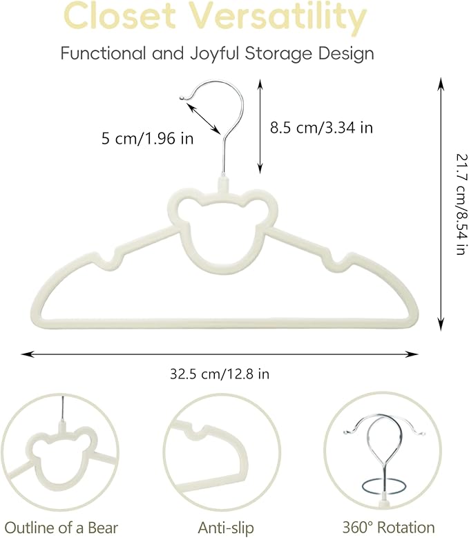 GoodtoU 50 Pack Baby Clothes Hangers, 12.8 Inch Kids Plastic Hangers, Non-Slip Nursery Closet Hangers for Infant & Toddler Clothes, White - Bear