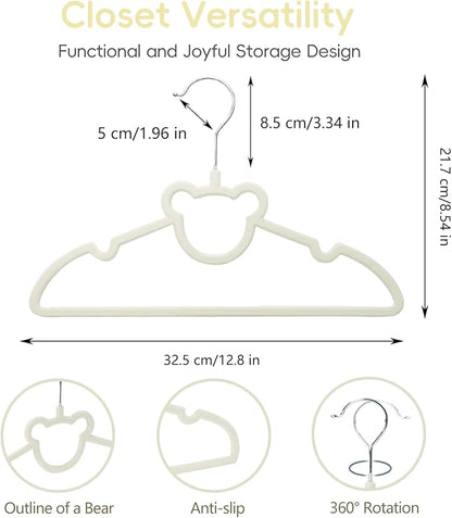 GoodtoU 50 Pack Baby Clothes Hangers, 12.8 Inch Kids Plastic Hangers, Non-Slip Nursery Closet Hangers for Infant & Toddler Clothes, White - Bear