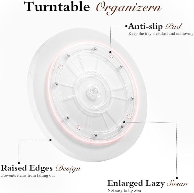 Luxspire Turntable Lazy Susan for Table Top, Marble Round Tray 10.63 inch, Lazy Susan for Cabinet Dining Table Kitchen Pantry, Rotating Bathroom Countertop Organizer, Gravel White
