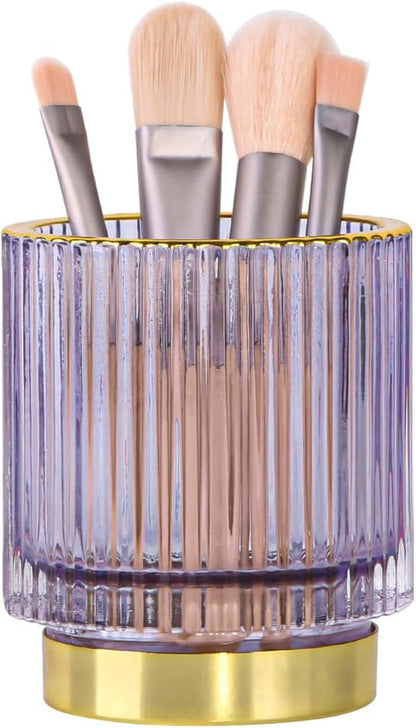 Vintage Makeup Brush Holder Organizer,Dresser Glass Brushes Holder,Vanity Cosmetic Brush Holder,Desktop Crystal Eyeliners Eyebrow Pencil Storage Cup Holder for Countertop (Small Purple)