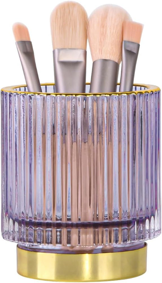 Vintage Makeup Brush Holder Organizer,Dresser Glass Brushes Holder,Vanity Cosmetic Brush Holder,Desktop Crystal Eyeliners Eyebrow Pencil Storage Cup Holder for Countertop (Small Purple)