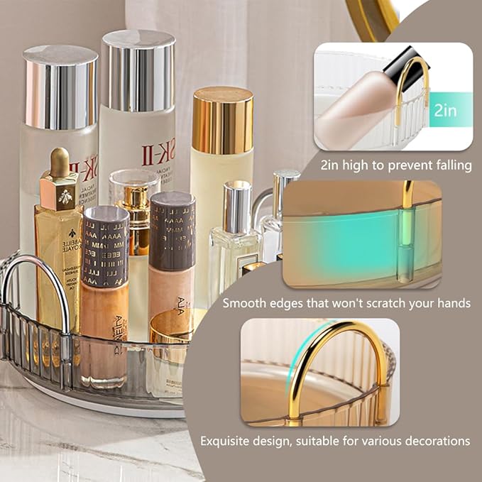 Rotating Makeup Organizer for Vanity, Spinning Cosmetics Storage for Bathroom Countertop, Skincare Holder Rack for Facial Cream, Perfume, Lotion, Lipstick (1 Tier, Smoky Grey)