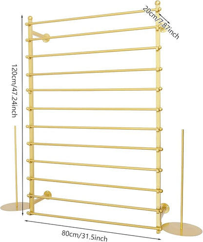 DYRABREST Wall Mounted Ribbon Organizer Rack, Metal Wrapping Paper Organizer Storage, Removable 12-Tier Hijab Organizer, 50lbs Load Capacity for Home, Craft Room, Flower Shop (Gold, 31.5 x 47.2 in)