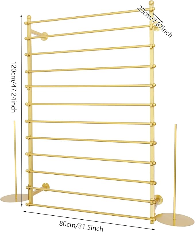 Ribbon Storage Organizer, Wall Mounted Ribbon Organizer, 12-Tier Metal Gift Wrapping Paper Rack, Spool Tie Scarf Hijab Belt Towel Hanger, for Home, Craft Room, Flower Shop, Gold, 31.5in Wide