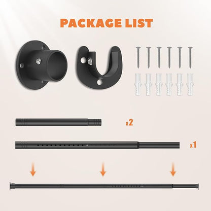 Short Closet Rod 17-51 Inches, Adjustable Heavy Duty Black Metal Closet Rods for Hanging Clothes, 1.3 Inch Diameter with Wall Brackets for Wardrobes, Laundry Room, RV