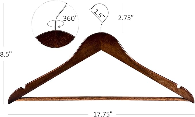 HOUSE DAY Wooden Hangers 30 Pack, Solid Wood Coat Hanger Heavy Duty, Smooth Finish Bulk Wood Hangers, High-Grade Wooden Clothes Hanger with Non Slip Pant Bar, 360° Swivel Hook