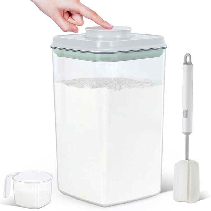TBMAXS Airtight Flour Rice Storage Container with Pop-up Lid - 4.2 Qt Crystal-Clear Plastic Spaghetti Container, Tall and Slim Food Storage Bin Fit for Kitchen Pantry Organization