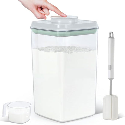 TBMAXS Airtight Flour Rice Storage Container with Pop-up Lid - 4.2 Qt Crystal-Clear Plastic Spaghetti Container, Tall and Slim Food Storage Bin Fit for Kitchen Pantry Organization