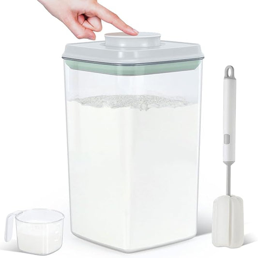 TBMAXS Airtight Flour Rice Storage Container with Pop-up Lid - 4.2 Qt Crystal-Clear Plastic Spaghetti Container, Tall and Slim Food Storage Bin Fit for Kitchen Pantry Organization