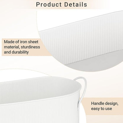 Mkono Metal Storage Basket for Toilet Tank Top Bathroom Decor, Galvanized Tray with Handle for Shelves, Farmhouse Toilet Paper Holder Organizing Bin Box for Countertop Living Room, Set of 2, White