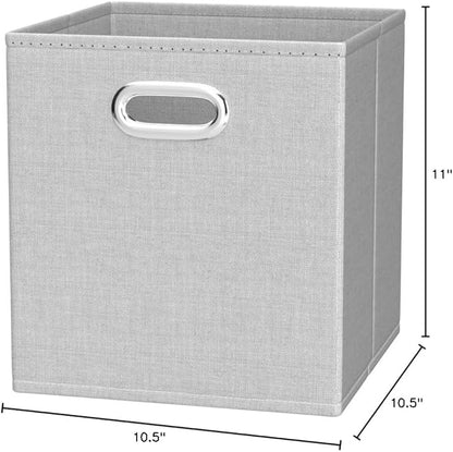 Amazon Basics Collapsible Cube Storage Bins, Space-Saving, Organizing Fabric Bins with Handles, 10.5 x 10.5 x 11 inches, Light Grey, 6-Pack