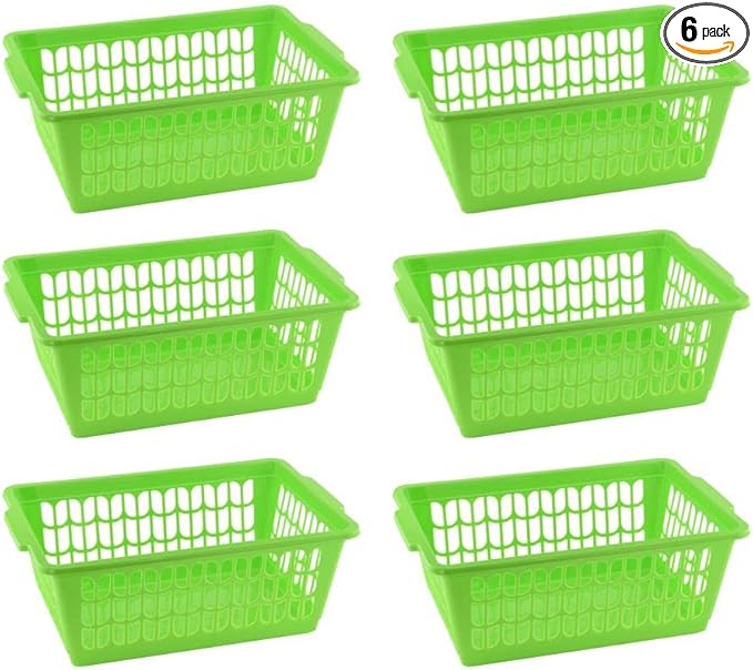 YBM HOME Plastic Perforated Storage Basket Bin Office Drawer, Shelf Desktop Countertop Tray Organizer 32-1188 (6, Green)