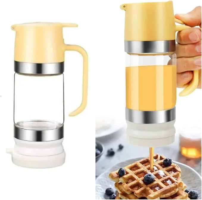 Kitchen Tool 300ml Glass Honey Dispenser Clear with Handle Honey Jar Syrup Bottle for Coffee Tea Home Use(Yellow-300ml)