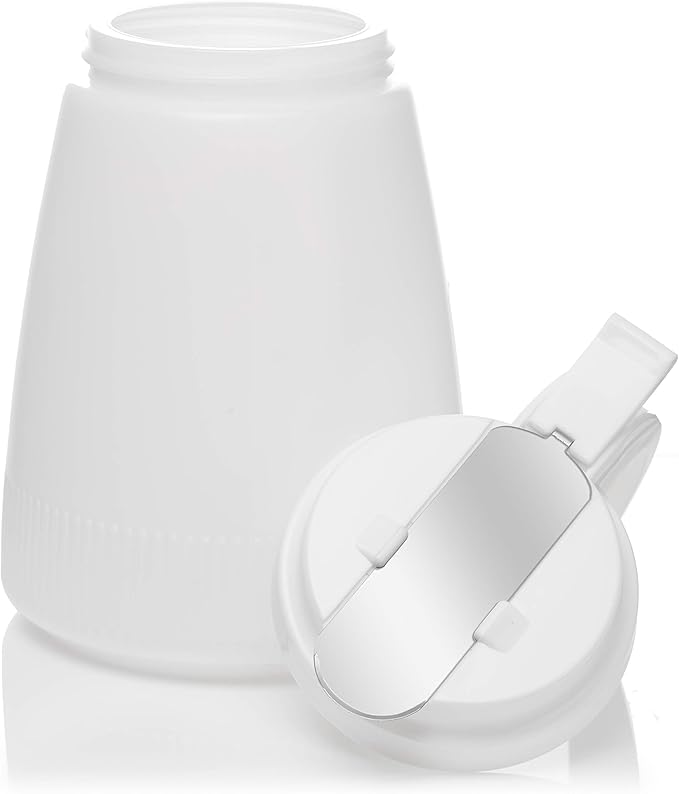 [1 PACK] EcoQuality 32oz Plastic Syrup Dispenser with Plastic Lid and Stainless Steel Slide Cover - Syrup, Sugar, Honey Dispenser - Perfect for Diners, Restaurants, Home, Office, Disposable (32 Ounce)