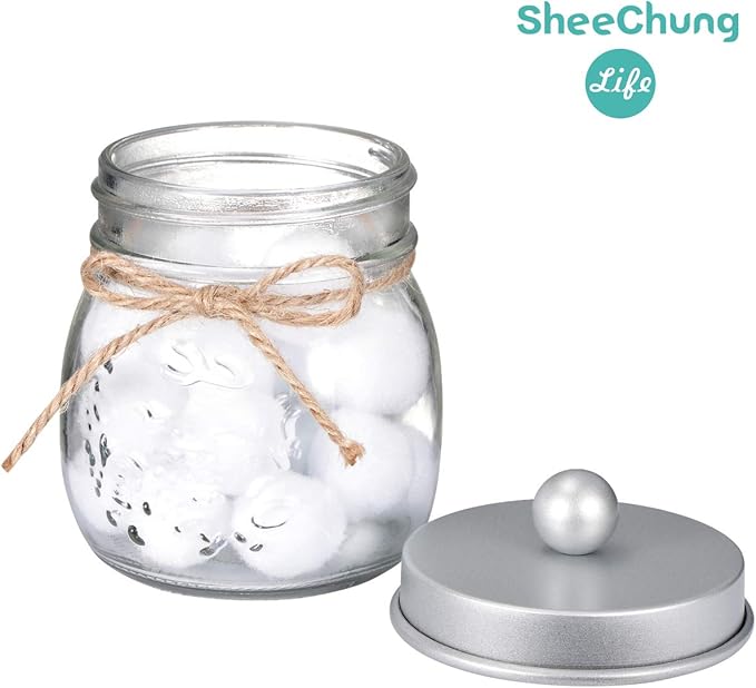SheeChung 2 Pack Qtip Holder for Bathroom, Cotton Swab Holders, Cute Mason Jars Decor, Bathroom Decor and Accessories for Cotton Round Pads, Balls, Floss Pick - Frosted Silver